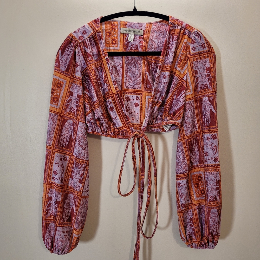 Urban Outfitters Florentina Print Velvet Wrap Crop Top - Size Xs